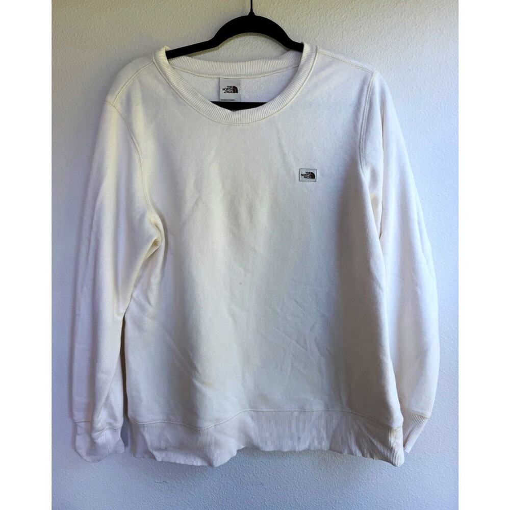 The North Face White Cotton Knit Crew Neck Logo Pullover Sweatshirt Women's M